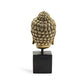 Golden Buddha Head on Black Pedestal Stand with Antique Finish - 10-1/2-in - Mellow Monkey