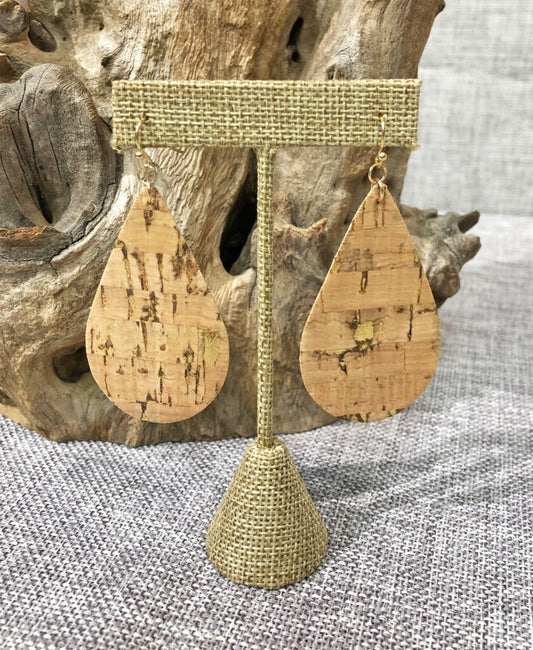 Tear Drop Shape Cork Earrings - 3-in - Mellow Monkey