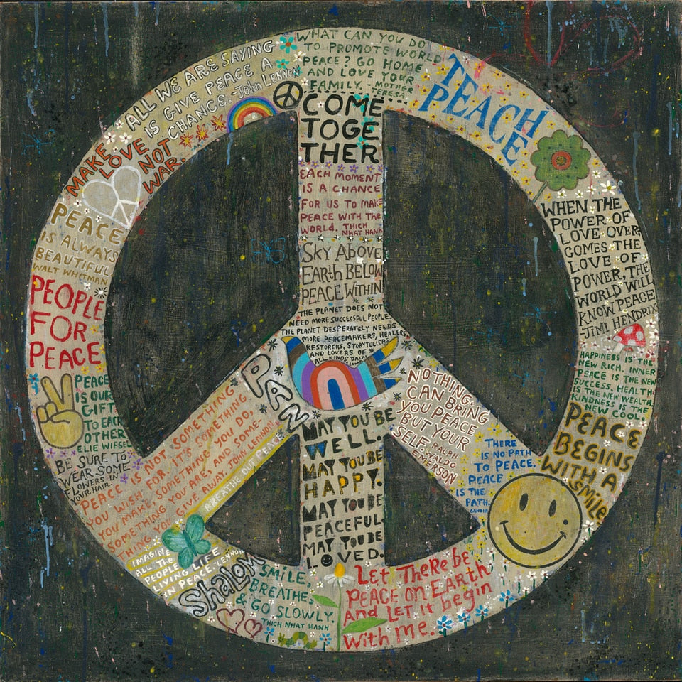 Sugarboo - Peace Sign - Gallery Wrap Panel Wall Art - Black - 12-in - Mellow Monkey