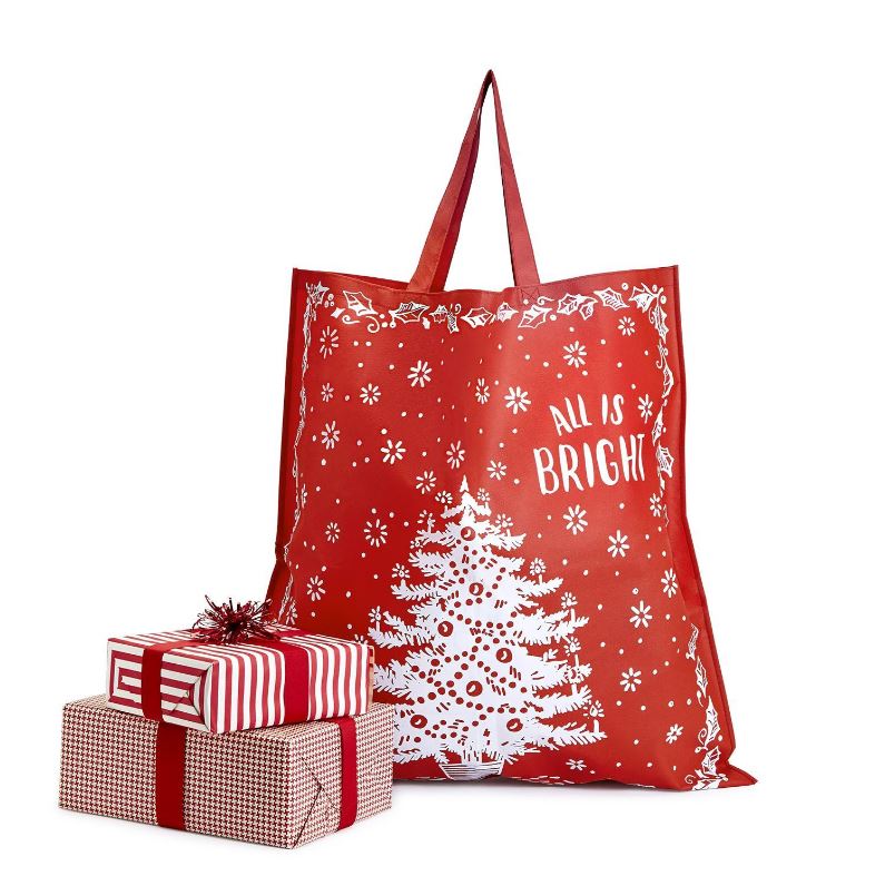"All Is Bright" Oversized Christmas Tote Gift Bag with To/From Tag - Mellow Monkey