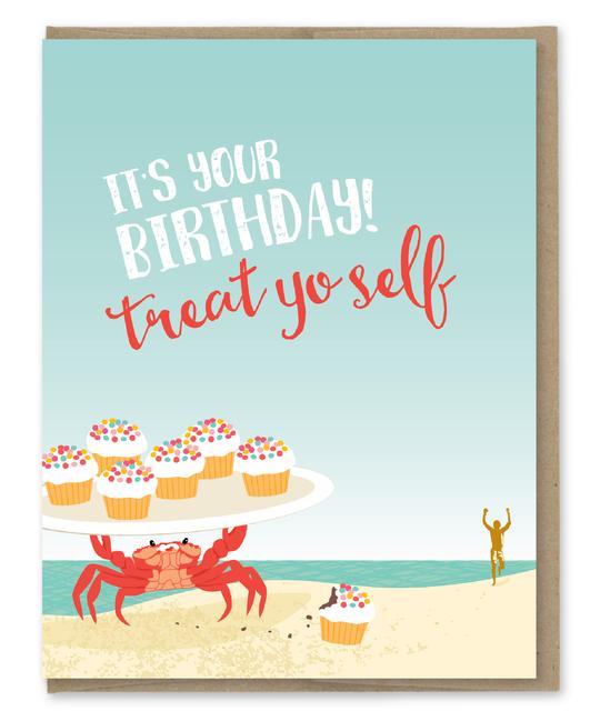 It's Your Birthday Treat Yo Self - Crab Coastal Birthday Greeting Card - Mellow Monkey