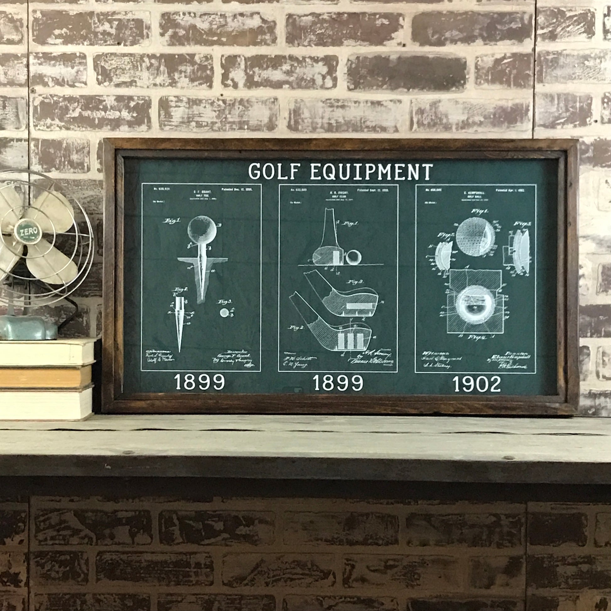 Vintage Golf Equipment Patent Office Drawing Trio - Framed Shadowbox 21-in - Mellow Monkey