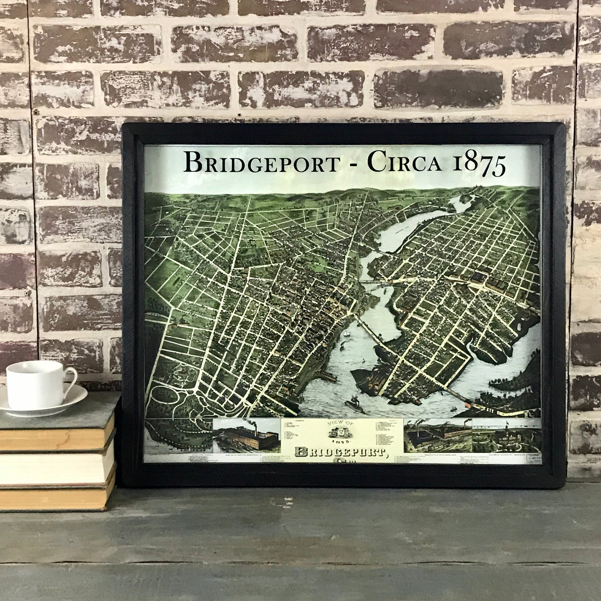 Vintage Map of Bridgeport Connecticut Circa 1875 Framed Shadowbox 25-1/2-in - Mellow Monkey
