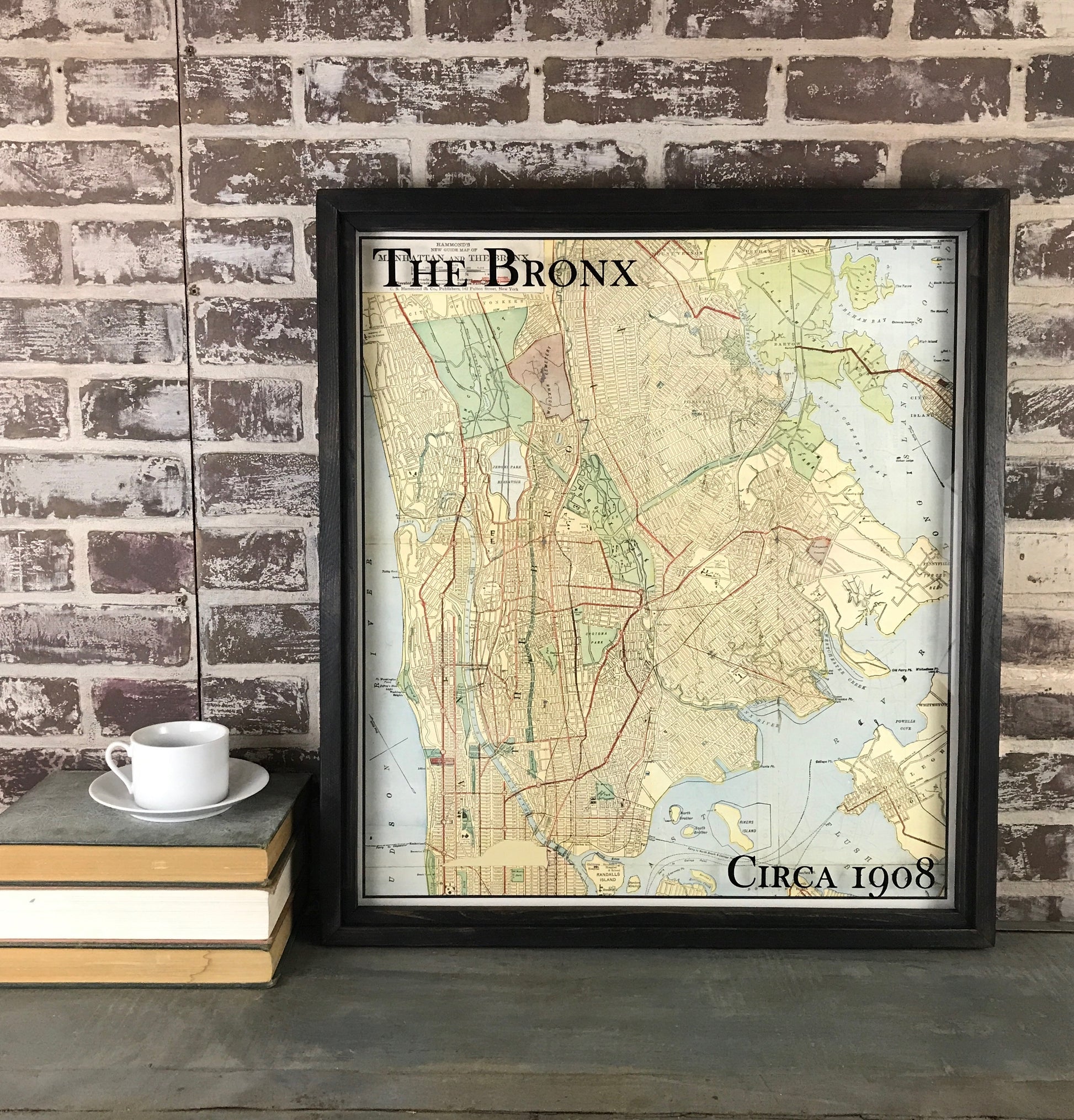 Vintage Map of the Bronx, New York Circa 1908 Dark Framed Shadowbox - 25-in - Mellow Monkey