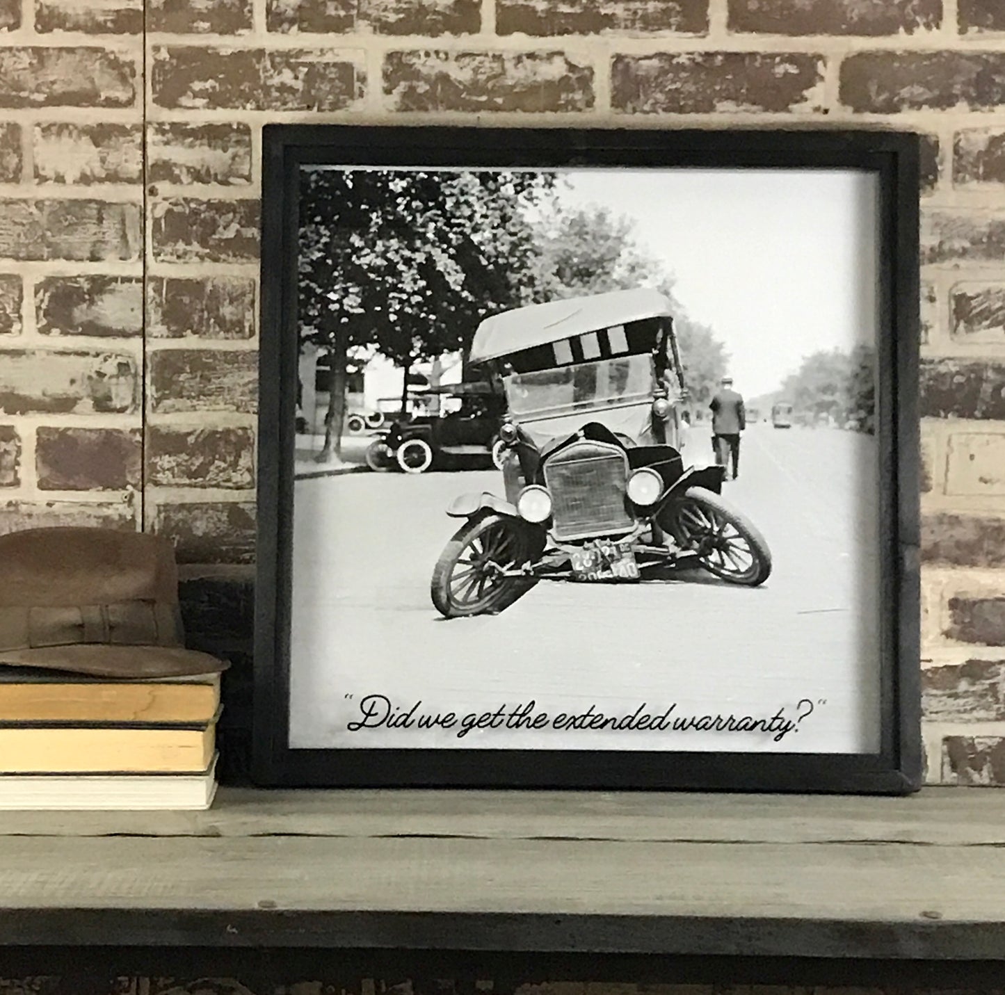 Model T Wreck 1927 - Did We Get The Extended Warranty? - Framed Shadowbox 15-in - Mellow Monkey