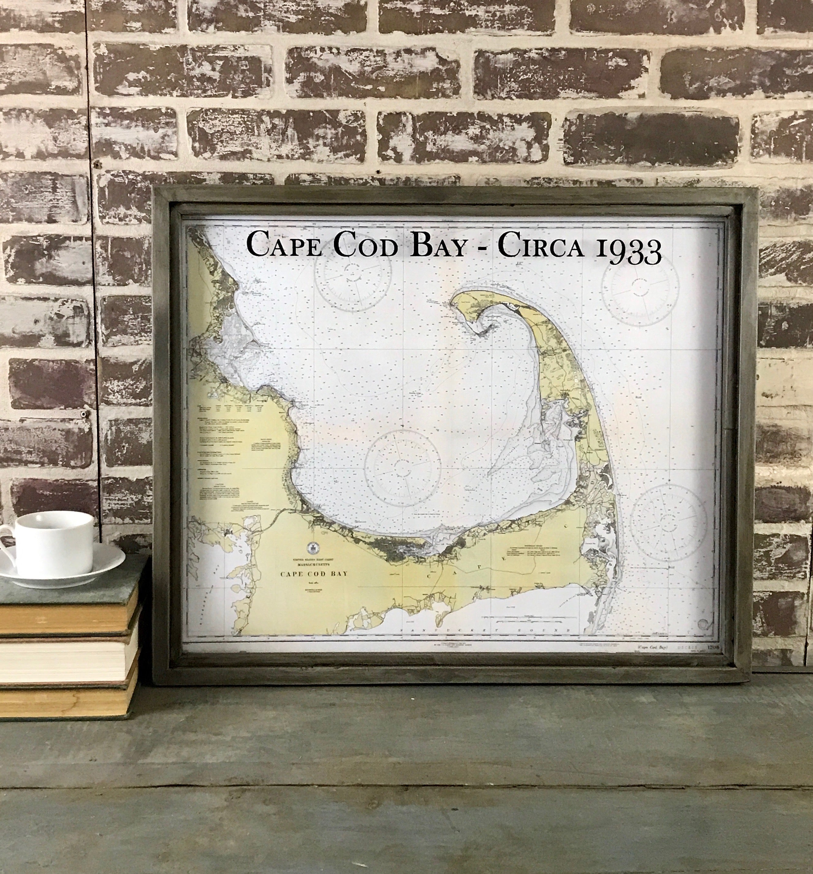 Cape Cod Bay Massachusetts Map Circa 1933 Framed Gray/Brown Shadowbox ...