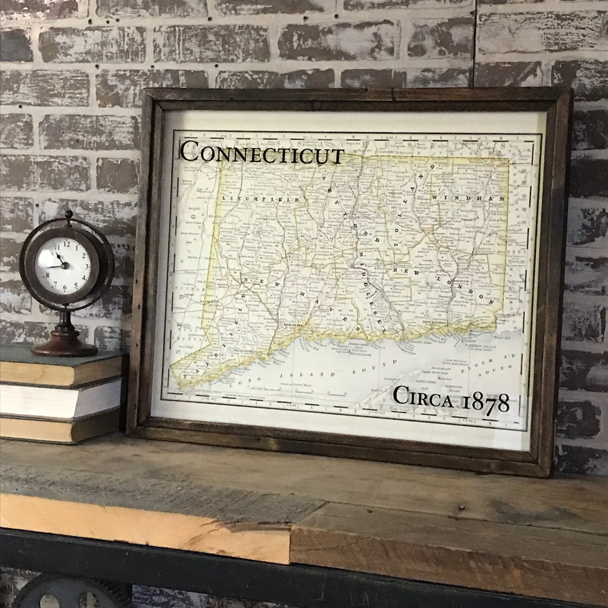 Vintage State of Connecticut Map Circa 1878 Framed Shadowbox 25-1/2-in - Mellow Monkey