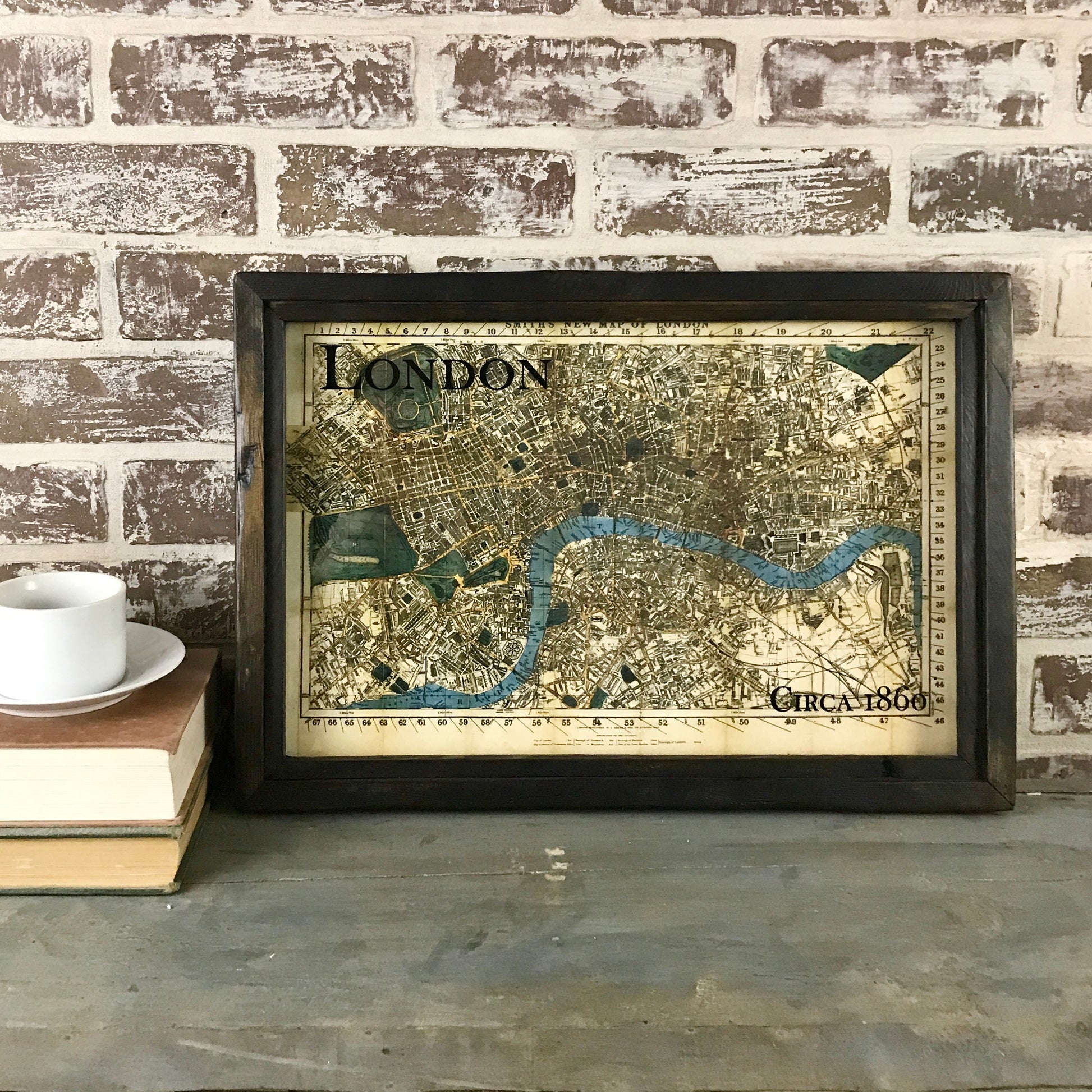 Vintage Map of London Circa 1860 Framed Shadowbox 19-in - Mellow Monkey