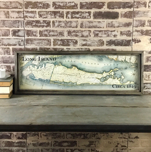 Vintage Long Island and Long Island Sound Map Circa 1819 Framed Shadowbox 37-in - Mellow Monkey