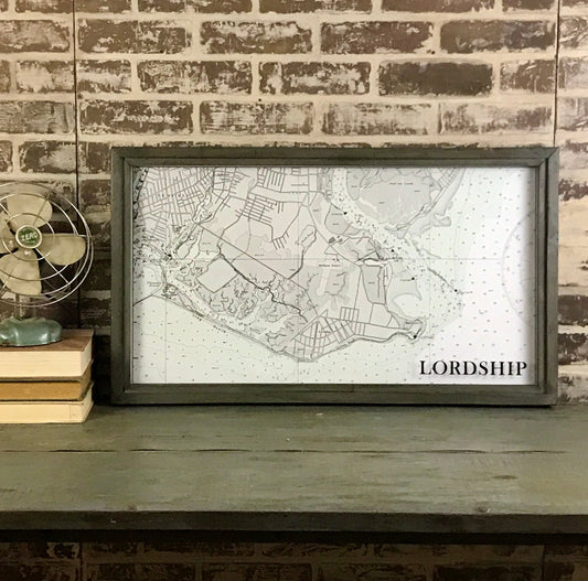 Lordship Stratford Milford Pleasure Beach Long Beach Point No Point Russian Beach Stratford Point Housatonic River Long Island Sound Vintage Nautical Map Circa 1940 Framed Ash Gray Shadowbox  - Mellow Monkey