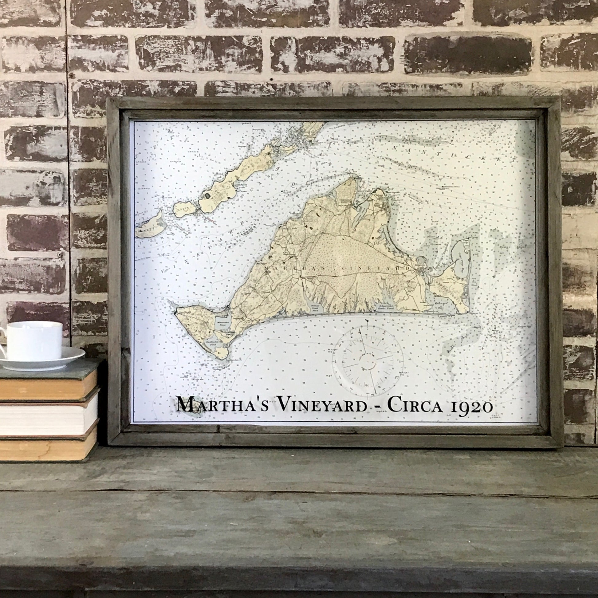 Martha's Vineyard Massachusetts Map Circa 1920 Framed Gray/Brown Shadowbox - 26-in - Mellow Monkey