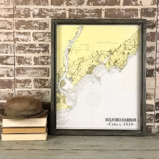 Milford Harbor (Connecticut)  Map Circa 1919 Framed Gray Wax Shadowbox - 25-3/4-in - Mellow Monkey