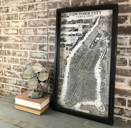 New York City Map Circa 1879 Framed Shadowbox 36-in - Mellow Monkey