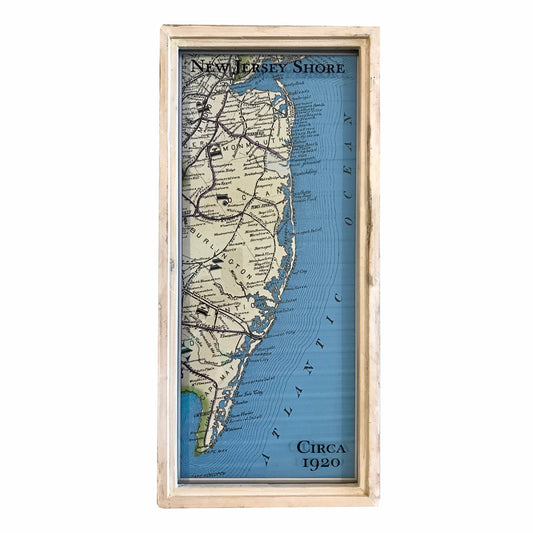 Vintage New Jersey Shore Map Circa 1920 Framed Shadowbox 30-1/2-in - Mellow Monkey