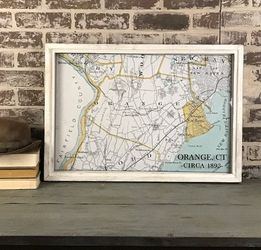 Orange Connecticut Map Circa 1893 Framed Antique White Shadowbox - 26-1/2-in - Mellow Monkey