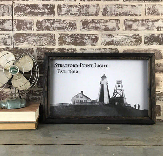 Vintage Stratford Point Light Reproduction Photo in Framed Shadowbox Circa 1822 -  20-in - Mellow Monkey