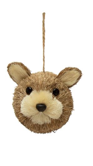 Sisal Bottle Brush Raccoon/Bear Head Ornament - 4"H - Mellow Monkey