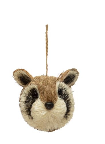 Sisal Bottle Brush Raccoon/Bear Head Ornament - 4"H - Mellow Monkey