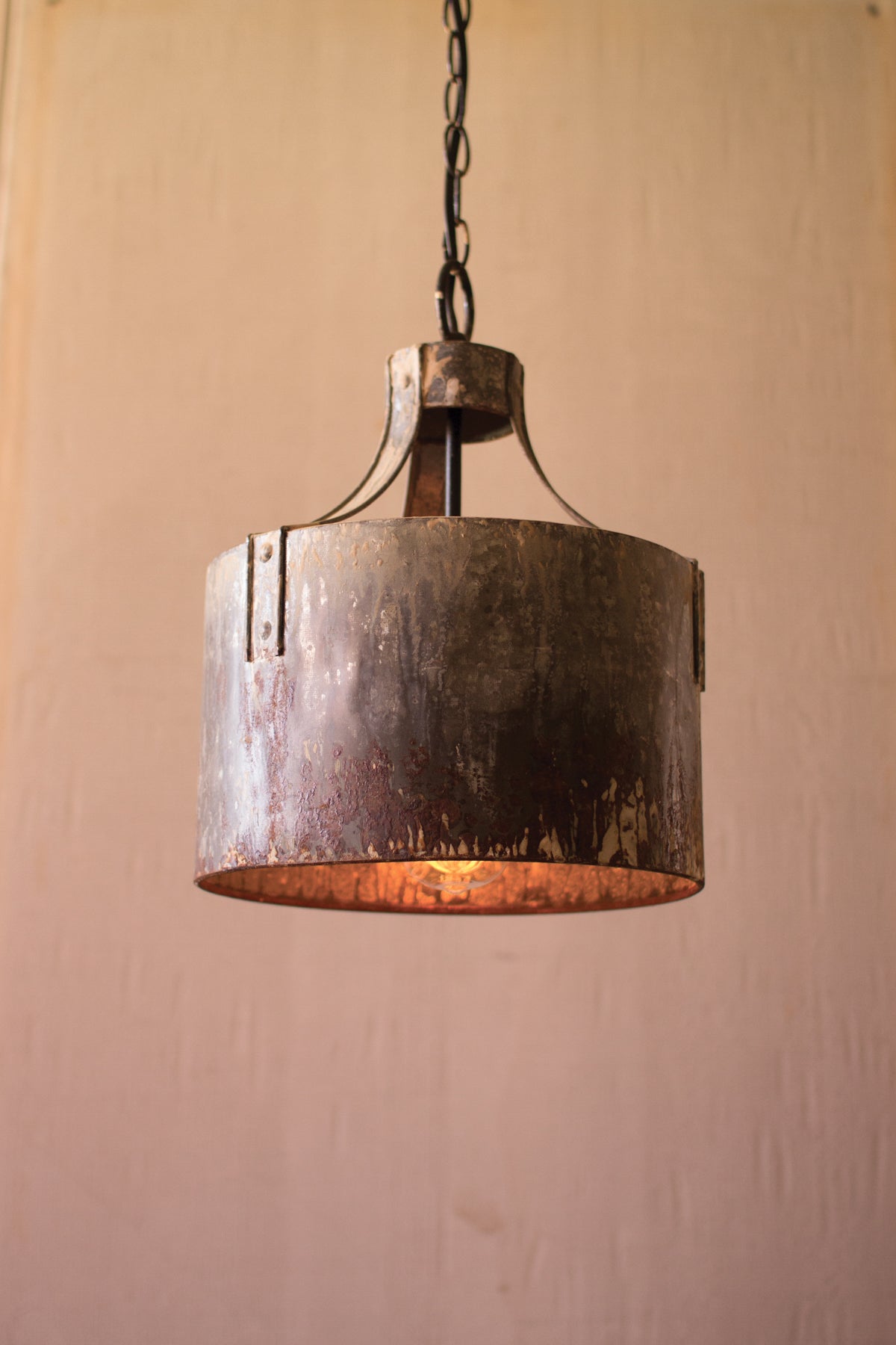 Rustic Metal Cylinder Pendant Light - 11-in - Mellow Monkey