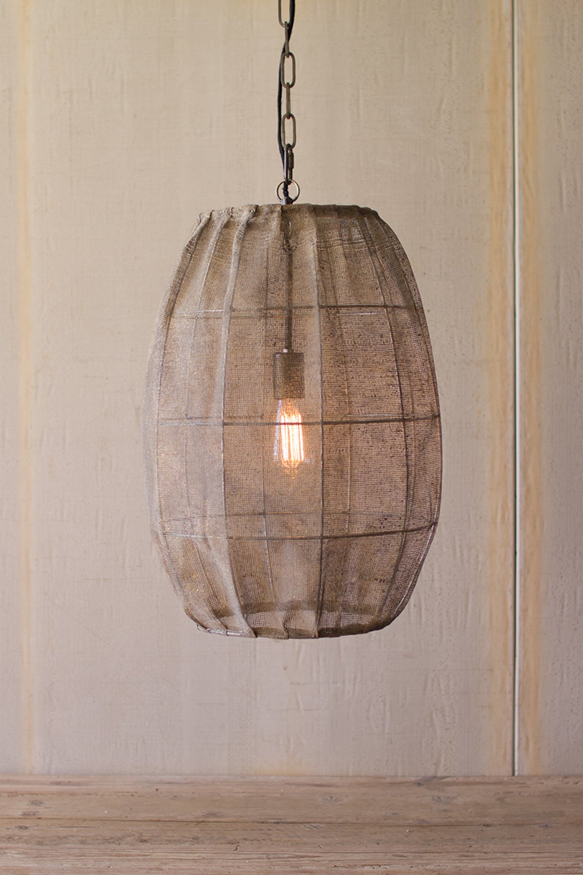 Oval Pendant Lamp with Vintage Mesh Shade | 24-in - Mellow Monkey