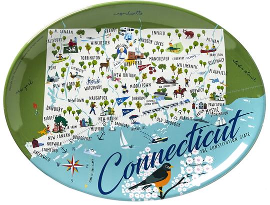 Connecticut State Map Oval Melamine Platter - 16-in - Mellow Monkey