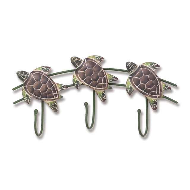Turtle Trio Hand Carved Wall Hooks - 12-in - Mellow Monkey