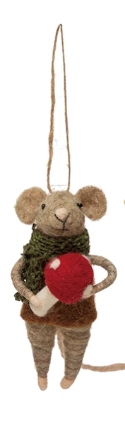 Wool Felt Gardening Mouse Ornament -5-in - Mellow Monkey