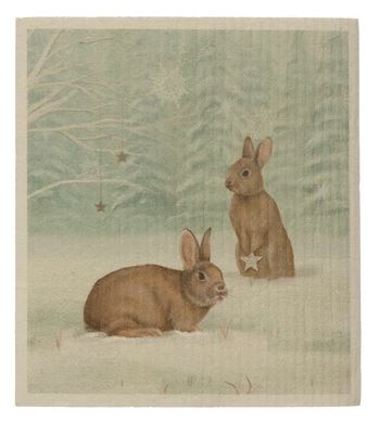 Holiday Forest Animal Swedish Dishcloth in bunnies style