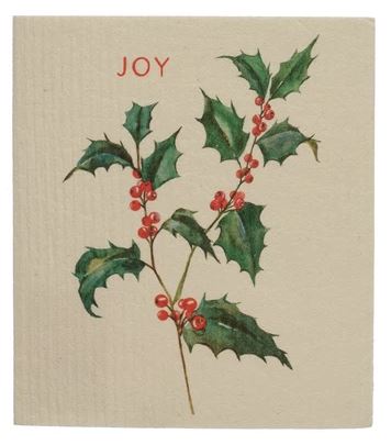 Holiday Botanical Swedish Dishcloth. Joy style