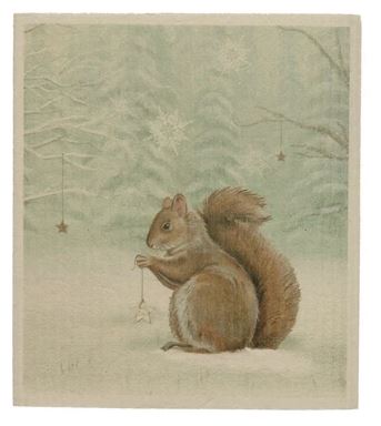 Holiday Forest Animal Swedish Dishcloth in squirrel style