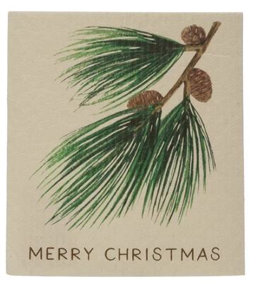 Holiday Botanical Swedish Dishcloth. Merry Christmas style