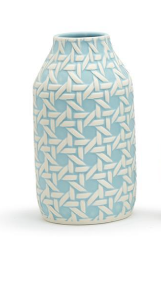 Sky Blue Embossed Cane Vase - Mellow Monkey