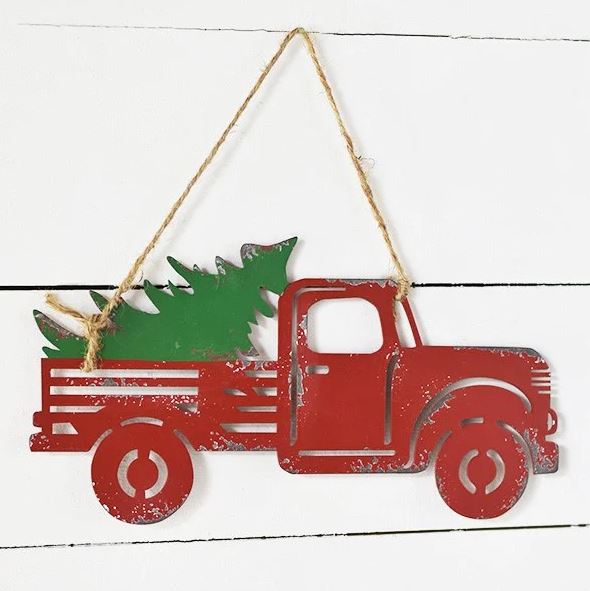 Red Truck Holiday Hanging Sign - 11.75" - Mellow Monkey