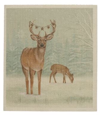 Holiday Forest Animal Swedish Dishcloth in reindeer syle