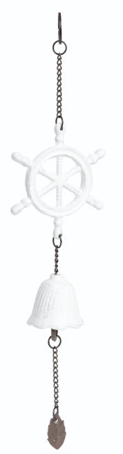 Cast Iron White Ships Wheel Bell - 16-3/4-in - Mellow Monkey