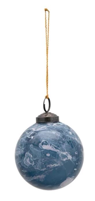 Glass Ball Ornament with Marbled Finish - 6 Colors - Mellow Monkey