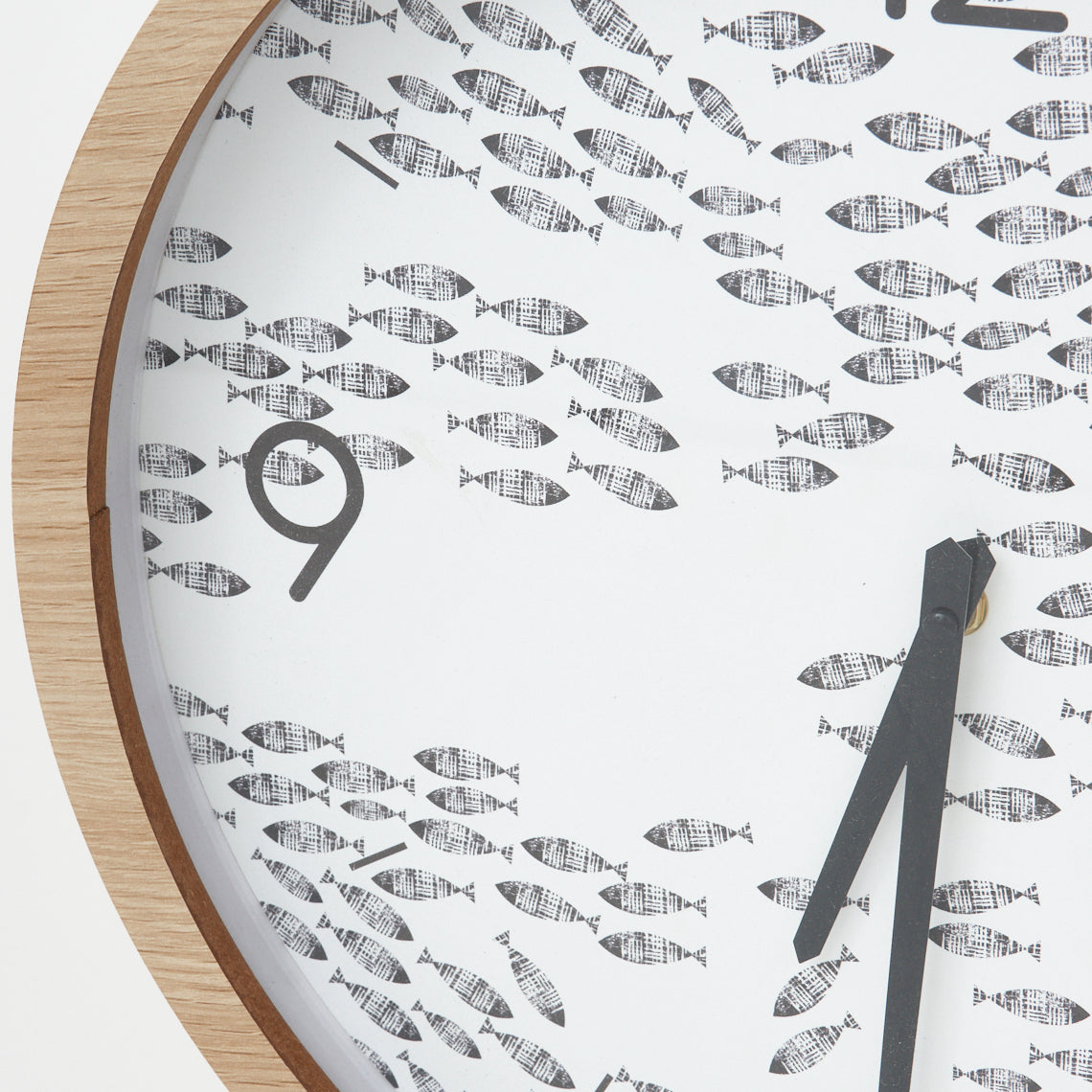 School Of Fish Print Wall Clock With Natural Wood Tone Frame - 15 3/4 in - Mellow Monkey