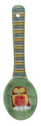 Hand Painted Multi Colored Pattern Stoneware Spoon - 5-1/4-in - Mellow Monkey