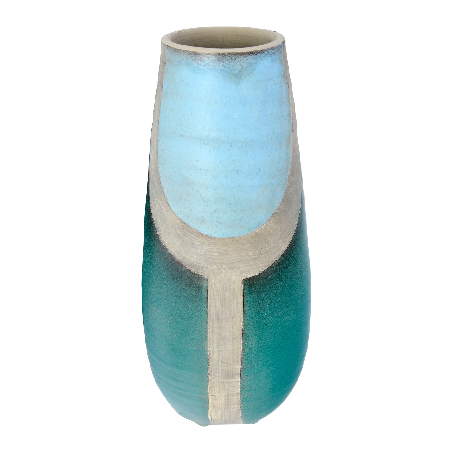 Hand-Painted Terra-cotta Vase - Blue & Turquoise - 13-in - Mellow Monkey