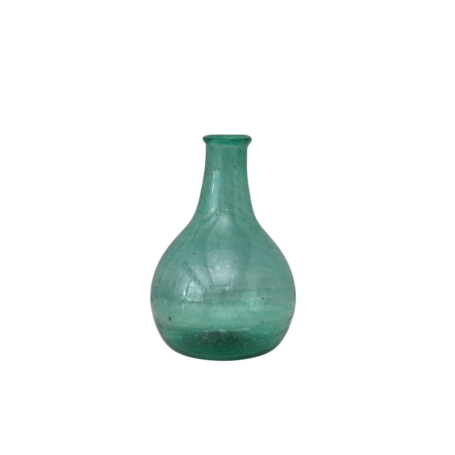 Hand-Blown Teal Glass Vase - 5-3/4-in - Mellow Monkey