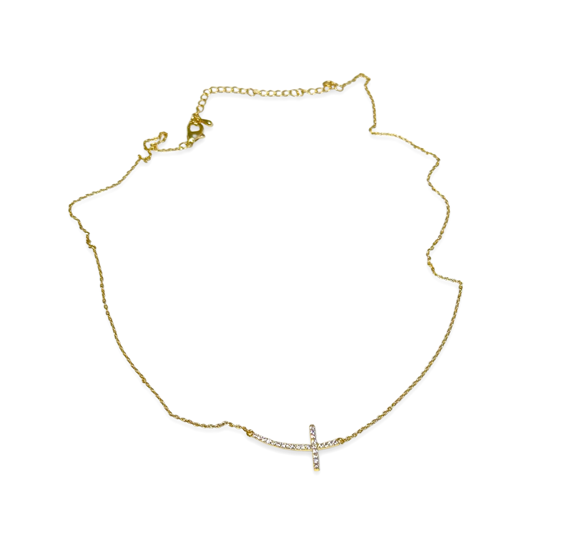 Gold Curved Cross Necklace - 16-in - Mellow Monkey