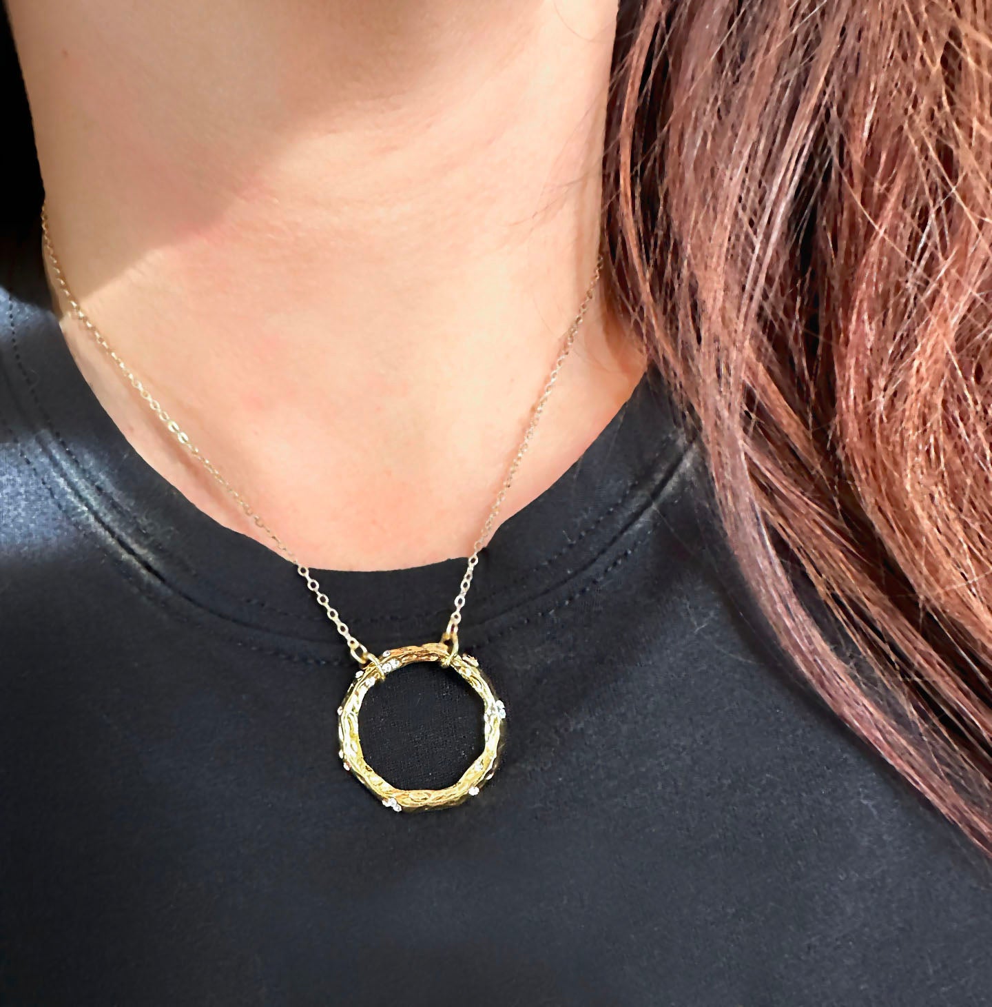 Gold Hammered Hoop Necklace - 17-in - Mellow Monkey