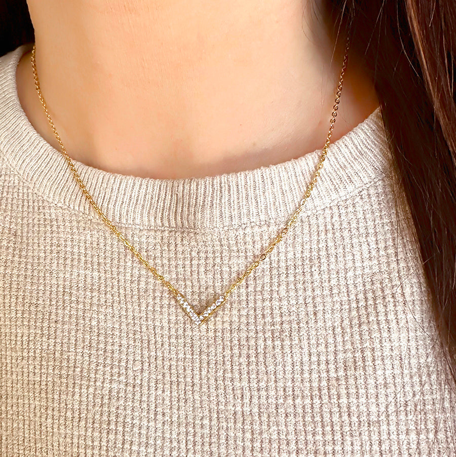 Gold V Shape Necklace - 15-in - Mellow Monkey