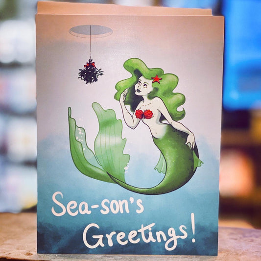 Sea-son's Greetings!  Mermaid Mistletoe Holiday Greeting Card - Mellow Monkey