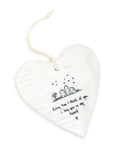 Ceramic Heart Ornament Embossed Sentiment 3-3/4