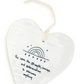Ceramic Heart Ornament Embossed Sentiment 3-3/4" - Mellow Monkey