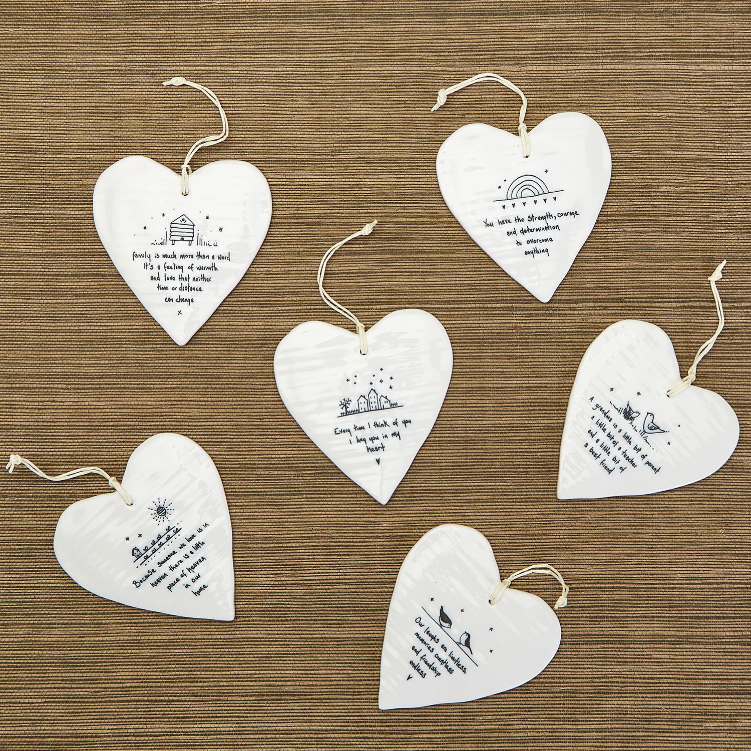 Ceramic Heart Ornament Embossed Sentiment 3-3/4