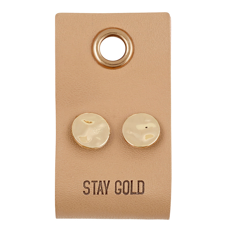 Leather Tag Gold Stud Earrings - Circles - Mellow Monkey
