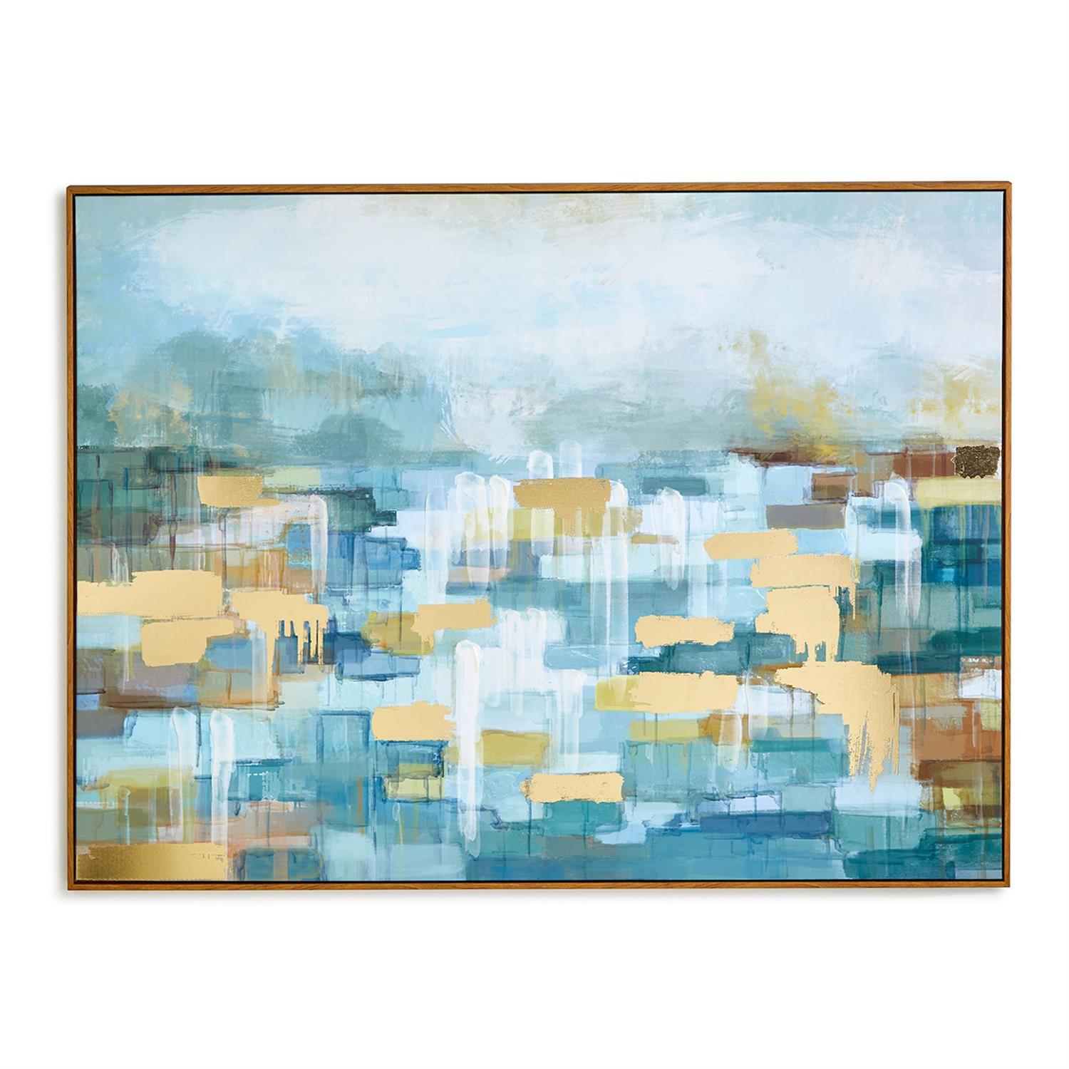 Golden Moments Abstract Wall Art Framed Hand Painted Canvas - 47-in - Mellow Monkey