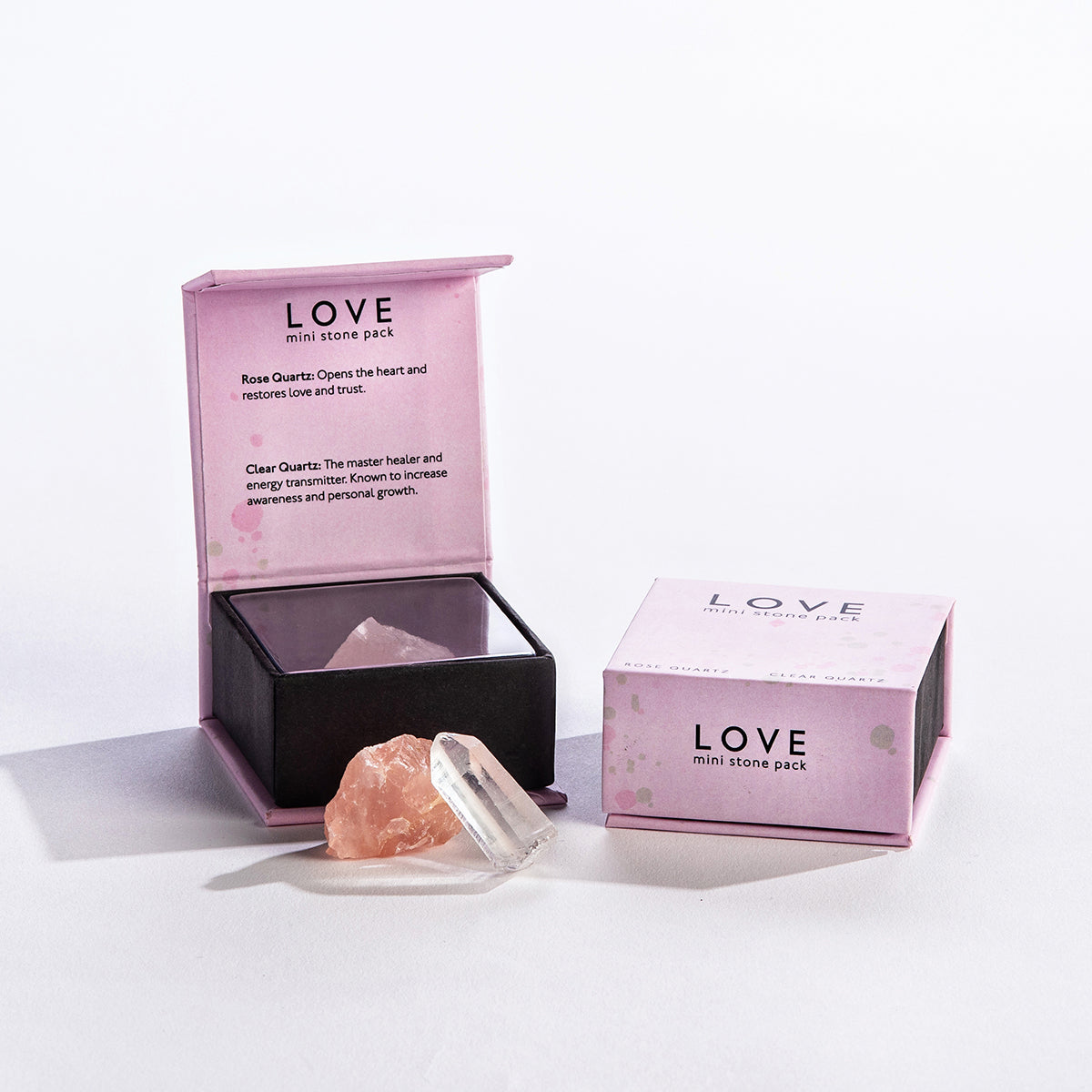 Love - Mini Stone Pack - Rose Quartz and Clear Quartz in Gift Box - Mellow Monkey